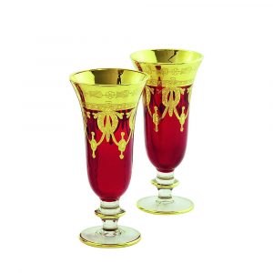 DINASTIA ROSSO Бокал для шампанского 220мл, набор 2 шт, хрусталь красный/декор золото 24К