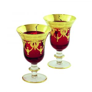 DINASTIA ROSSO Bicchiere di vino/acqua 220ml, set di 2 pezzi, cristallo rosso / DECOR oro 24K