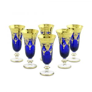 DINASTIA BLU Bicchiere di champagne 220ml, set di 6 pezzi, cristallo blu / DECOR oro 24K
