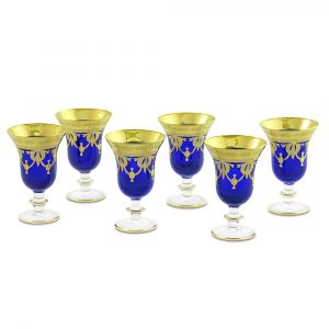 DINASTIA BLU Wine/water glass 220, set of 2 pcs, crystal blue/decor gold 24K