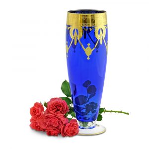 DINASTIA BLU Vaso H42 cm, cristallo blu / decorazione oro 24K