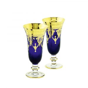 DINASTIA BLU Bicchiere di champagne 220ml, set di 2 pezzi, cristallo blu / DECOR oro 24K