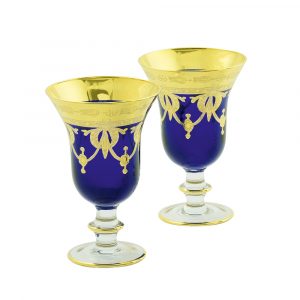 DINASTIA BLU Bicchiere di vino/acqua 220мл, set di 2 pezzi, cristallo blu / DECOR oro 24K
