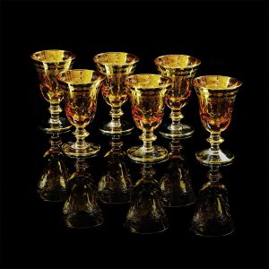 DINASTIA AMBRA Bicchiere di vino/acqua 220ml, set di 6 pezzi, cristallo ambra / decor oro 24K