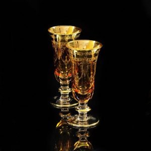 DINASTIA AMBRA Champagne glass 220 ml, set of 2 pcs, amber crystal/decor gold 24K