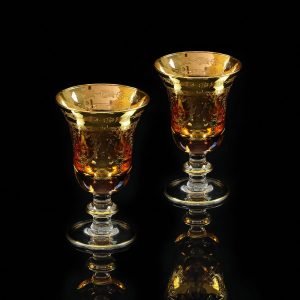 DINASTIA AMBRA Bicchiere di vino/acqua 220ml, set di 2 pezzi, cristallo ambra / decor oro 24K
