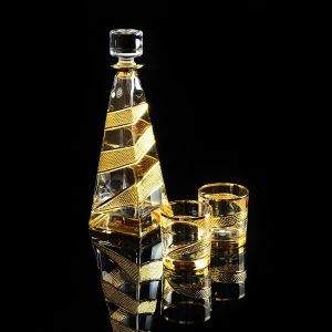 IDALGO Whiskey set: 1L decanter + 2 glasses 300 ml, amber crystal