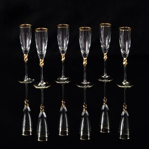 AMORE Champagne glass 150ml, set of 6 pcs, crystal/decor gold 24K