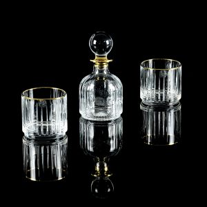 BINGO Whiskey set: decanter 300ml + 2 glasses 300 ml, crystal/decor 24K gold, Tube