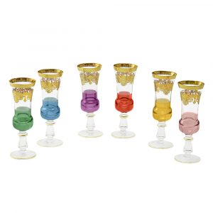 FIRENZE Champagne glass 200 ml, set of 6 pcs, multicolored crystal/decor 24K gold