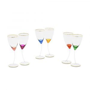 INIGMA Bicchiere da vino/acqua da 270 ml, set da 6 pezzi, cristallo multicolore / decorazione oro 24 carati