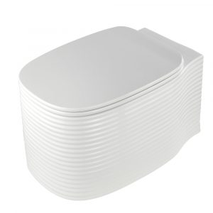 MARE Set WC appeso, ceramica bianca con coperchio / sedile, bianco / cromo