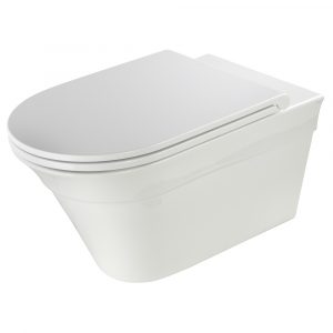 MONACO Set WC appeso, ceramica bianca con coperchio / sedile, bianco / cromo