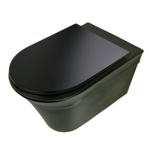 MONACO Outdoor toilet set, matt black with lid/seat, matt black/chrome