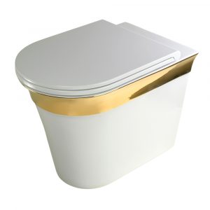 MONACO Set WC a pavimento, bianco con decorazione oro, con coperchio / sedile bianco / oro